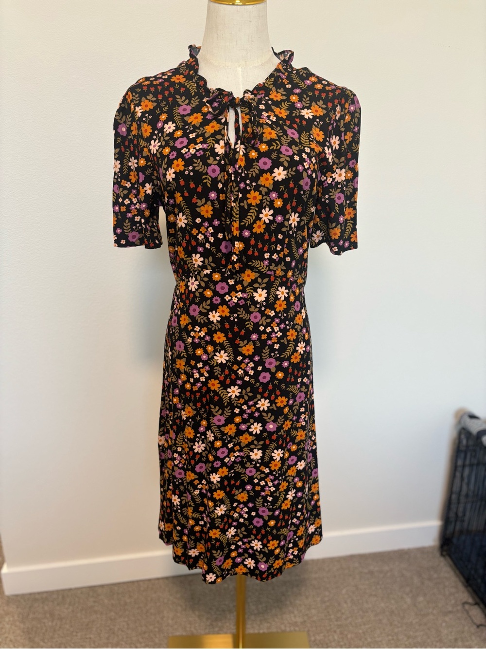 Princess Highway Black Midi Dress with Pink & Orange Floral Print